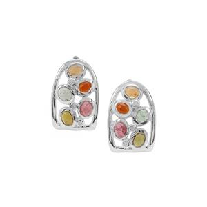 Multi-Colour Tourmaline Earrings with White Zircon in Sterling Silver 2.07cts