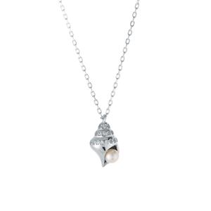 Kaori Freshwater Cultured Pearl & White Topaz Sterling Silver Seashell Necklace 