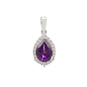 Amethyst & White Zircon Platinum Plated Sterling Silver Pendant ATGW 2cts