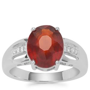 Gooseberry Grossular Garnet Ring with White Zircon in Sterling Silver 4.26cts