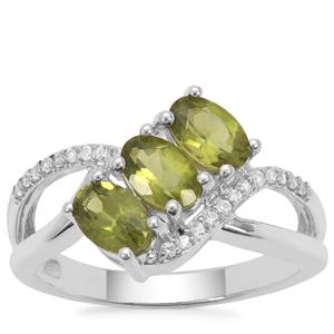 Vesuvianite Ring with White Zircon in Sterling Silver 1.62cts
