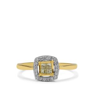 1/3ct Natural Yellow & White Diamonds 9K Gold Ring