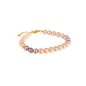 Naturally Coloured Freshwater Cultured Pearl Gold Tone Sterling Silver Bracelet 