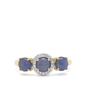 Burmese Blue Sapphire & White Zircon 9K Gold Ring ATGW 2.35cts