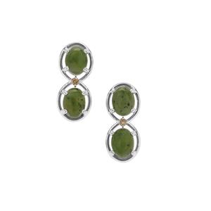 Nephrite Jade & Café Diamond Sterling Silver Earrings ATGW 6.25cts
