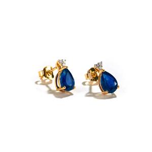 Blue Sapphire & Diamond 9K Gold Earrings