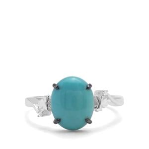 Sleeping Beauty Turquoise & White Zircon Sterling Silver Ring ATGW 2.77cts