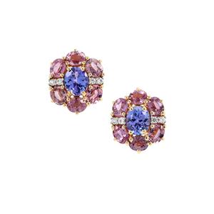 Tanzanite, Pink Sapphire & White Zircon 9K Gold Tomas Rae Earrings ATGW 4.35cts