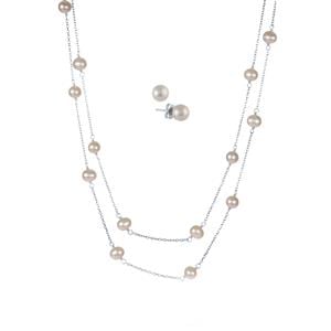 Kaori Freshwater Cultured Pearl Sterling Silver Set of Necklace and Earrings