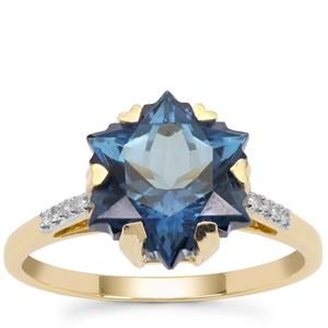 Snowflake Cut Royal Blue Topaz & Diamond 9K Gold Ring 5.65cts