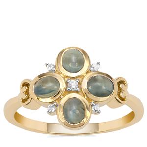 Cats Eye Alexandrite Ring with White Zircon in 9K Gold 1.33cts
