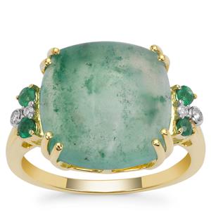 Aquaprase™, Zambian Emerald Ring with Diamond in 9K Gold 7.45cts