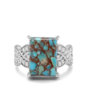Egyptian Turquoise & White Zircon Sterling Silver Ring ATGW 7.85cts