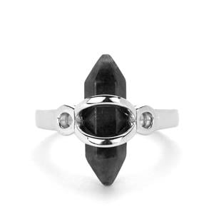 5.49ct Natural Black Burmese Jade Sterling Silver Ring