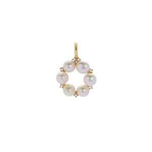 Kaori Cultured Pearl & White Topaz Gold Tone Sterling Silver Pendant (4mm)
