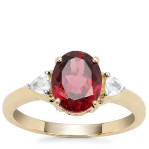 Mahenge Red Garnet Ring with White Zircon in 9K Gold 2.60cts