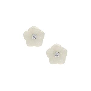 Branca White Onyx & White Topaz Sterling Silver Carved Flower Earrings ATGW 7.35cts