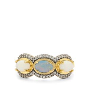 Crystal Opal on Ironstone, Coober Pedy Opal & White Zircon 9K Gold Ring 