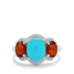 Sleeping Beauty Turquoise, Madeira Citrine & White Zircon Sterling Silver Ring ATGW 3.70cts