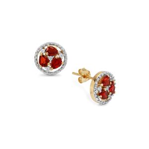 Songea Red Sapphire & White Zircon 9K Gold Earrings ATGW 1.30cts
