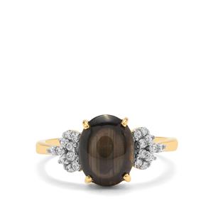 Black Star Sapphire & White Zircon 9K Gold Ring ATGW 3.35cts