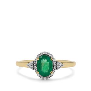 Zambian Emerald & White Zircon 9K Gold Ring ATGW 0.95ct