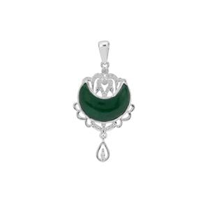 African Aventurine & White Zircon Sterling Silver Carved Moon Pendant ATGW 5.95cts