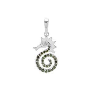 1/4ct Green, White Diamond Sterling Silver Seahorse Pendant  