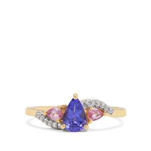 AA Tanzanite, Sakaraha Pink Sapphire & White Zircon 9K Gold Ring ATGW 1cts