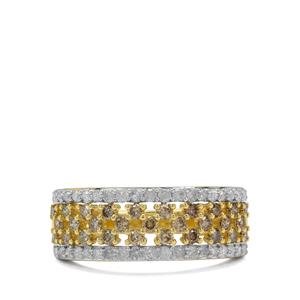 1ct Natural Ombre and White Diamonds 9K Gold Ring