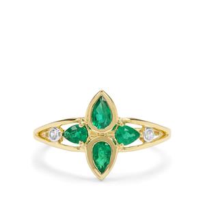 Zambian Emerald & White Zircon 9K Gold Ring ATGW 0.70ct