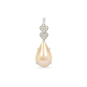 South Sea Mabe Cultured Pearl & White Zircon Sterling Silver Pendant (14 to 21mm)