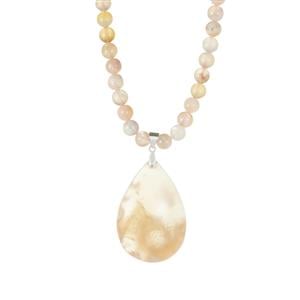 230cts Sakura Agate Sterling Silver Necklace  