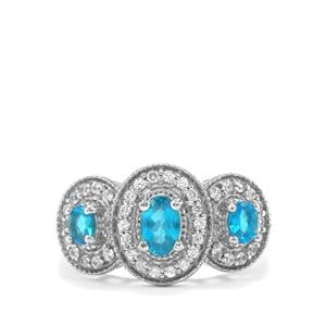 Neon Apatite Ring with White Zircon in Platinum Plated Sterling Silver 1.35cts