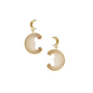 'Golden' Lehrer Man in the Moon White Chalcedony & Yellow Diamond 9K Gold Earrings ATGW 8.20cts