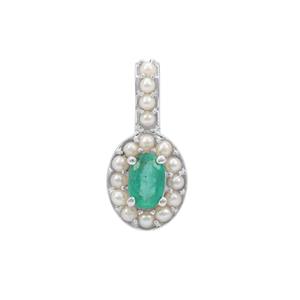 Zambian Emerald Pendant with Kaori Cultured Pearl in Sterling Silver