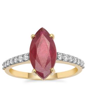 Malagasy Ruby Ring with White Zircon in 9K Gold 3.65cts (F)