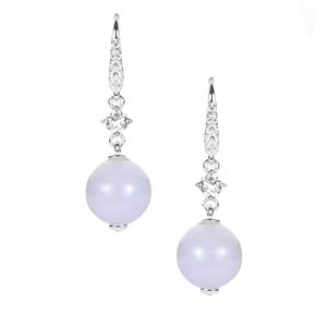 Type A Dove Blue Jadeite & White Topaz Sterling Silver Earrings ATGW 14.49cts