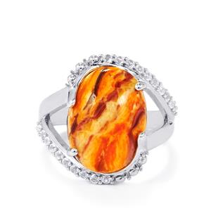 Lion's Paw Shell (16x12mm) & 0.37cts White Topaz Sterling Silver Ring 