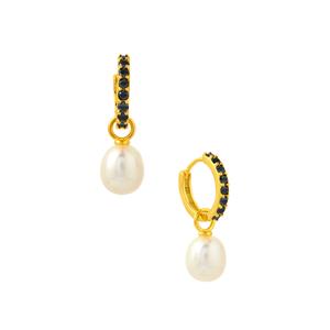 Freshwater Cultured Pearl & Black Spinel Gold Tone Sterling Silver Earrings (8.50 x 8mm)