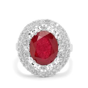 Malagasy Ruby & White Zircon Sterling Silver Ring ATGW 7.95cts