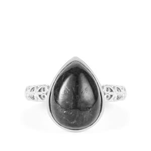 6.94ct Natural Black Burmese Jade Sterling Silver Ring