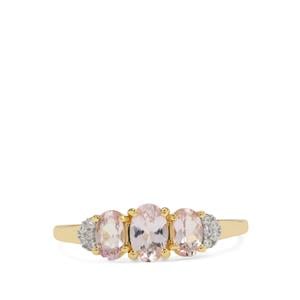 Imperial Pink Topaz & White Zircon 9K Gold Ring ATGW 1cts