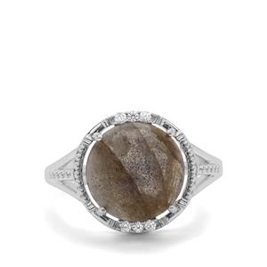 Labradorite & White Zircon Sterling Silver Ring ATGW 5.66cts