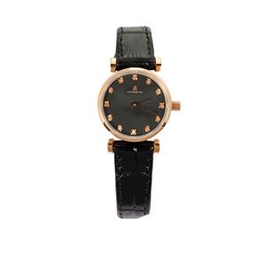 Diamond and Black Onyx Rose Gold Plated Stainless Steel Watch with Black Leather Strap 
