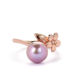 Naturally Lavender Cultured Pearl & White Topaz Rose Tone Sterling Silver Ring 
