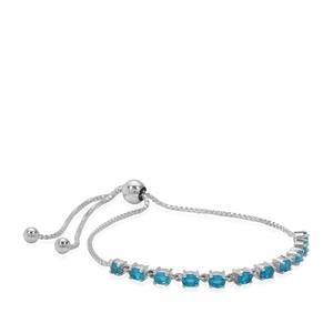 1.70cts Vivid Blue Apatite Sterling Silver Slider Bracelet 