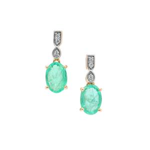 Siberian Emerald & White Zircon 9K Gold Earrings ATGW 1.45cts