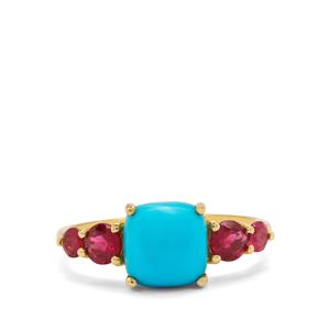 Sleeping Beauty Turquoise & Nigerian Rubellite 9K Gold Ring ATGW 2.75cts
