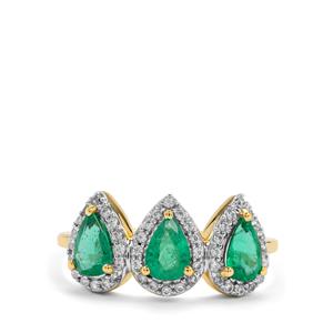 Kafubu Emerald & White Zircon 9K Gold Tomas Rae Ring ATGW 1.45cts